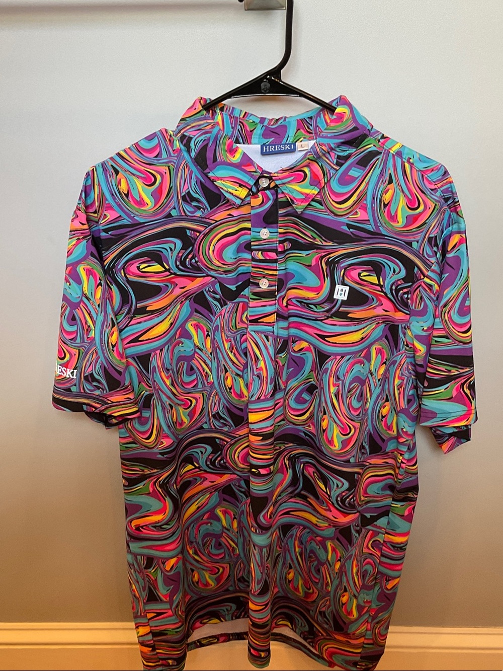 Hreski Men's Multicolor Swirl Polo - Purple & Teal Accents